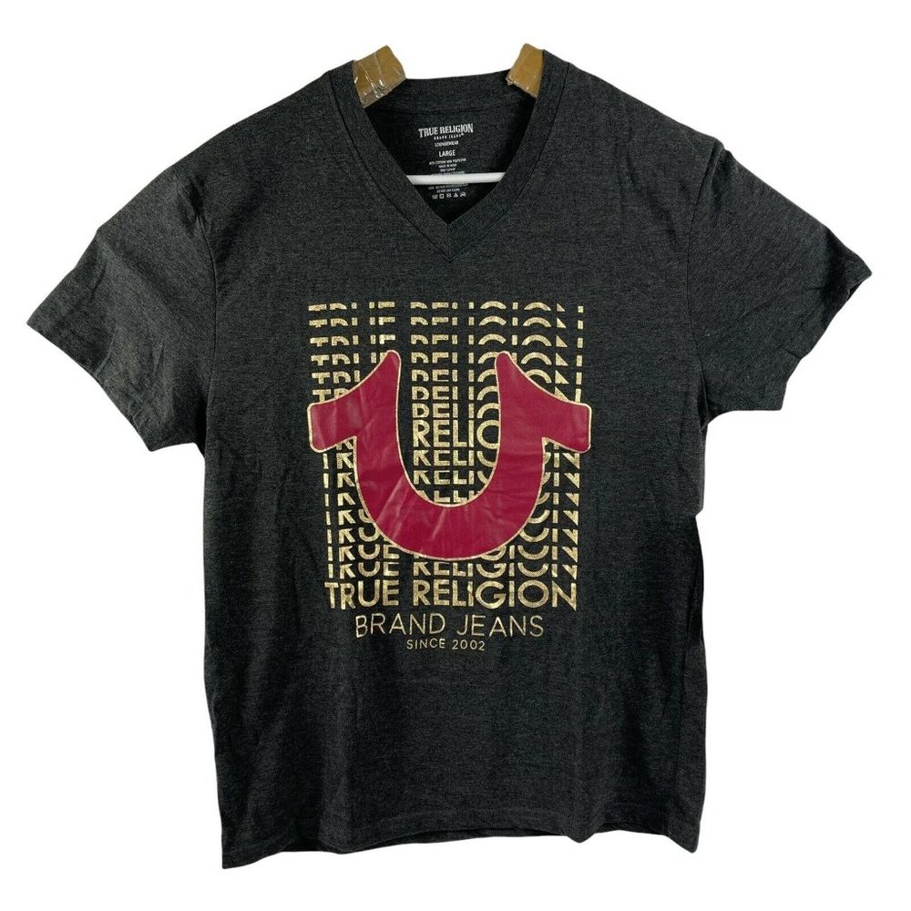 True Religion Loungewear Men's Horseshoe SS V Neck T Shirt Dark Gray Size Large